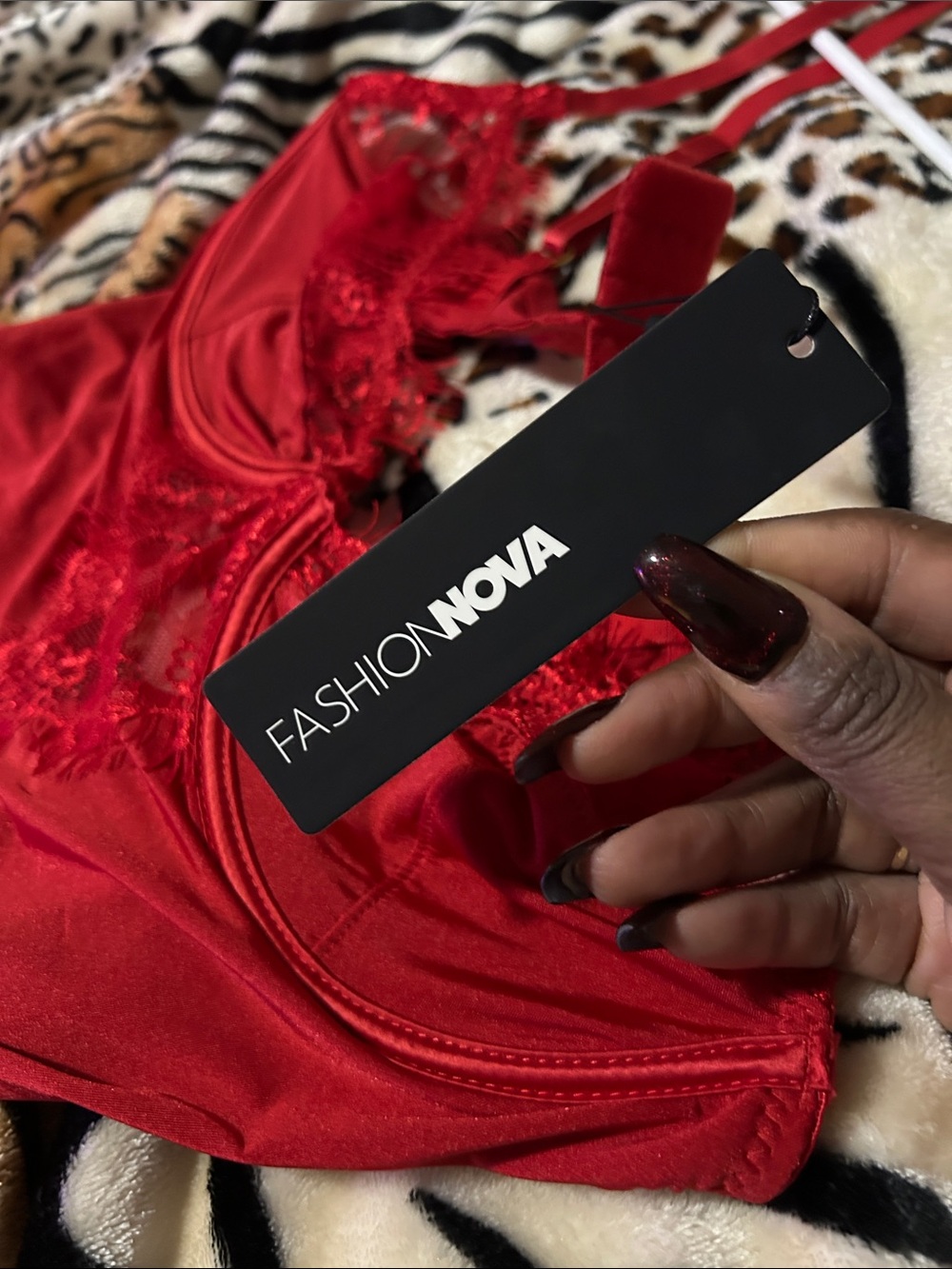 Fashion Nova Red Lace-Trim Bodysuit - Women Intimates & Sleepwear - Picture 2 of 4